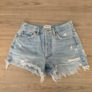 agolde light blue high waisted rise distressed ripped denim jeans shorts bottom
